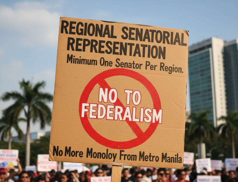 Regional Senatorial representation - Minimum One senator per Region. No more monopoly from Metro Manila. No to Federalism.