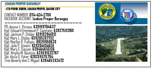 Contact numbers for LGU, Loakan Proper, Baguio City, Benguet.jpg